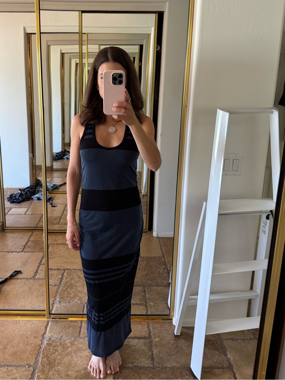 James Perse Striped Racerback Maxi Dress in Navy and Black size 1
